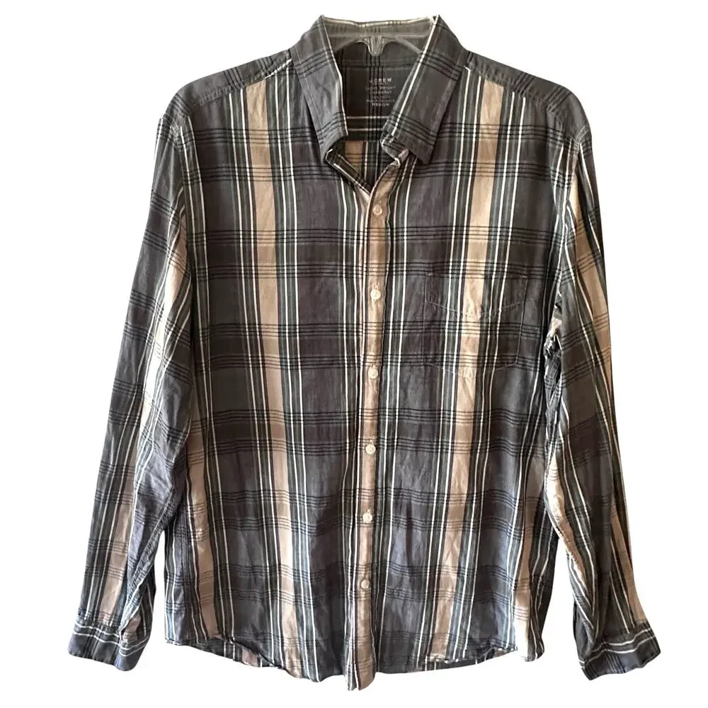 J. Crew Lightweight Chambray Shirt Mens Medium Deep Ultramarine Plaid Button